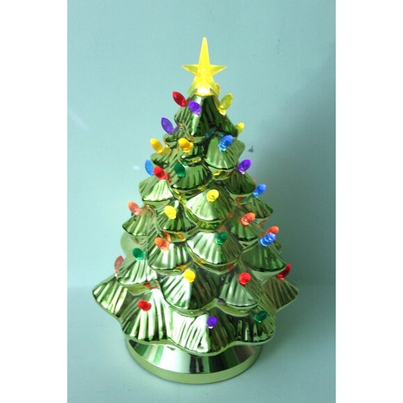 Mr. Christmas Gold Metallic Lights Up Plastic Tree Ornament Battery Works 14"x6" - Picture 2 of 11